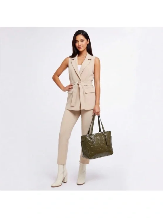 Coach Olive Green Op Art Embossed Patent Leather East West Gallery Tote - Picture 2 of 16